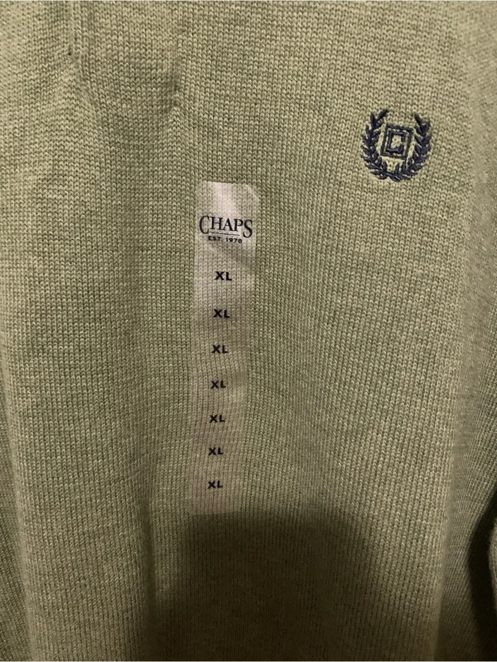 Chaps Men’s Olive Green Long Sleeve Polo with Contrast Collar